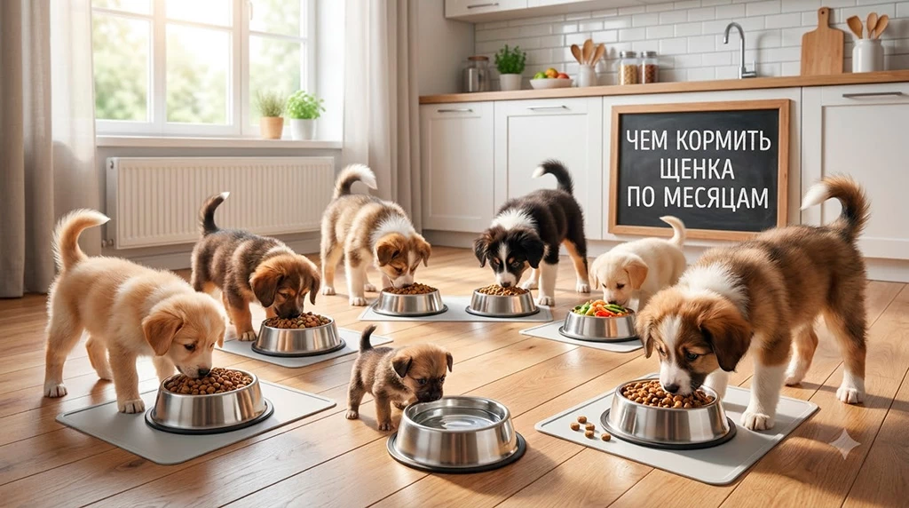 Чем кормить щенка по месяцам